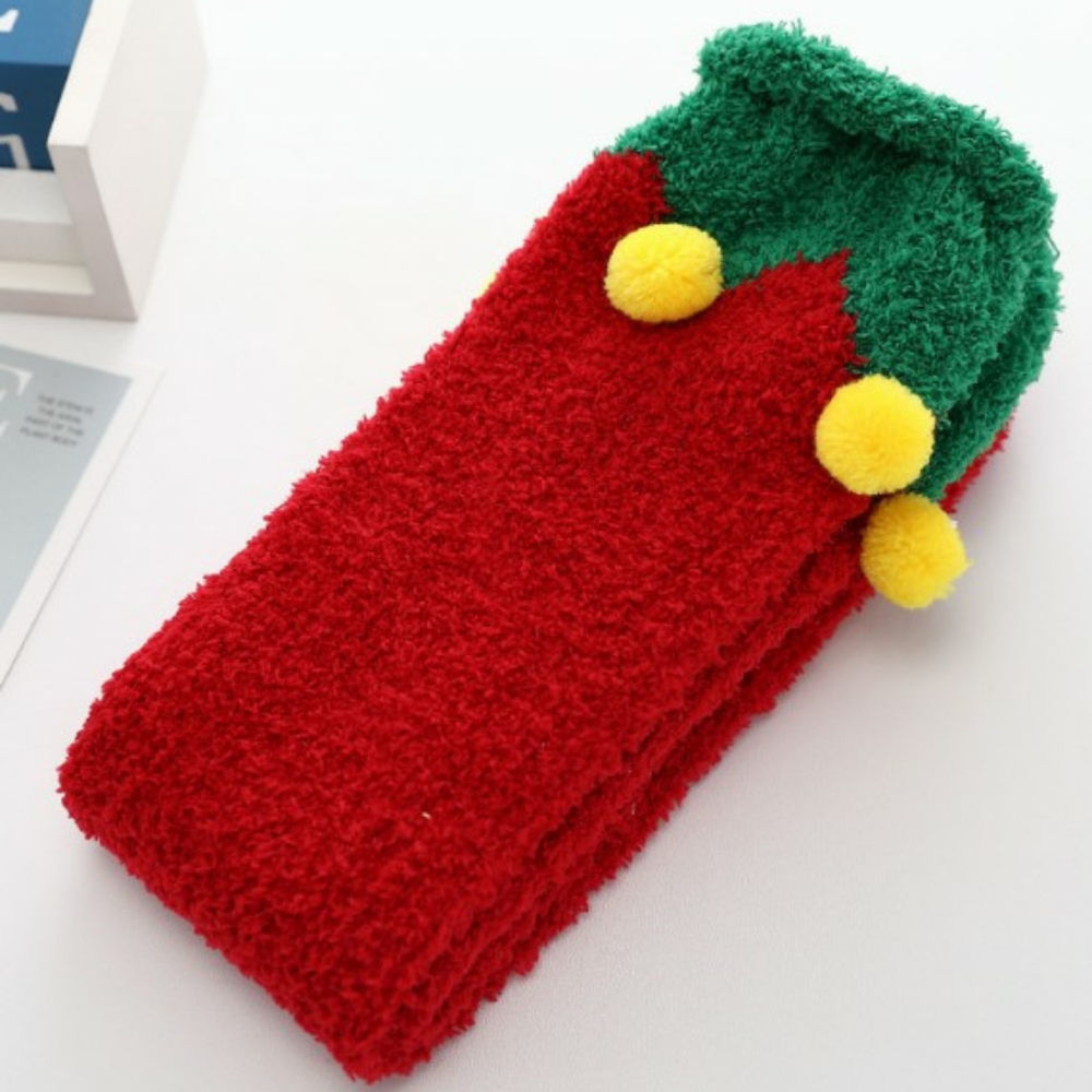 Fluffy Winter Socks Cute CHRISTMAS ELF RED GREEN